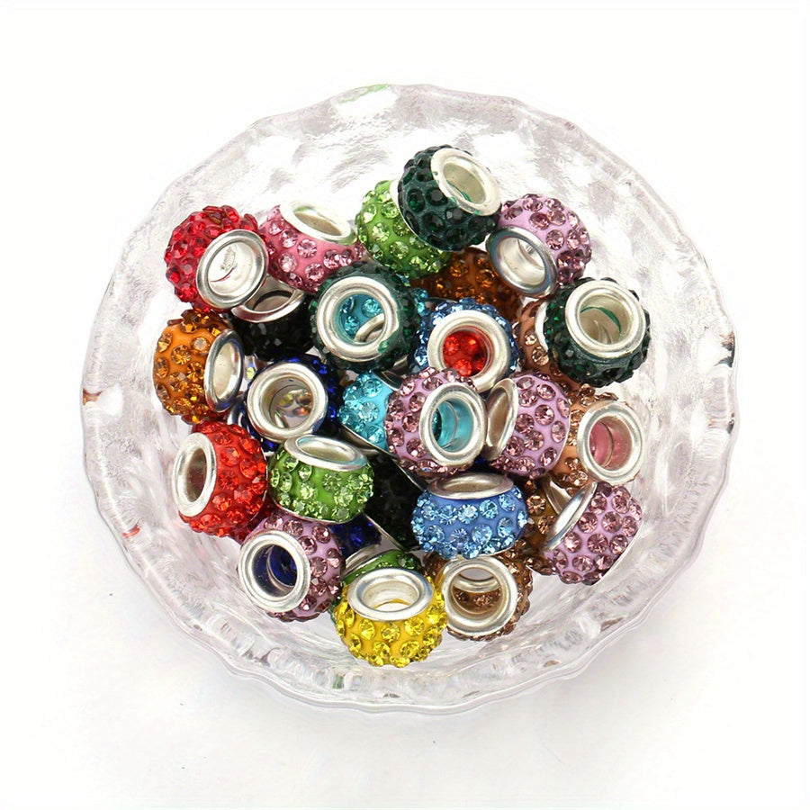 10-Piece Random Multicolor European-Style Rhinestone Large Hole Beads