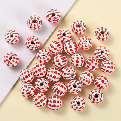 10PCS 16mm Red Love Wooden Bead Set