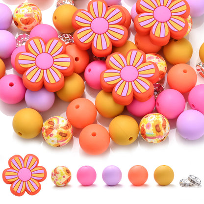 70pcs Flower Silicone Rhinestone Spacer Beads Set