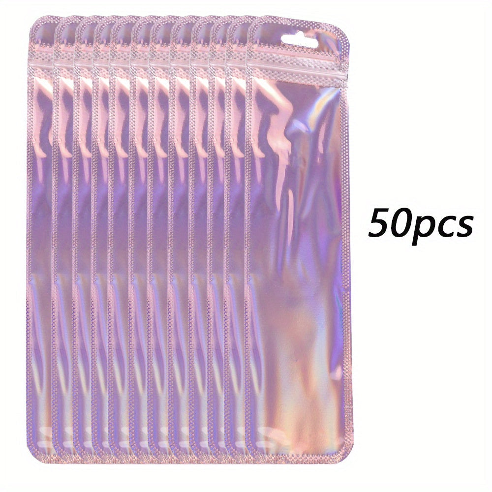 50/100-Piece Holographic Laser Resealable Packaging Bags