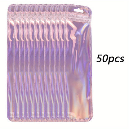 50/100-Piece Holographic Laser Resealable Packaging Bags