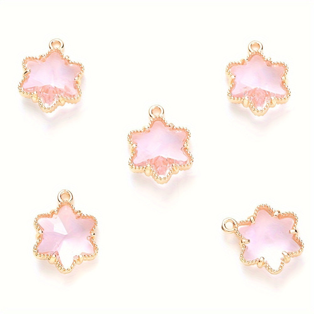 5PCS 13×16mm Faceted Ice Flower Glass Pendant Set