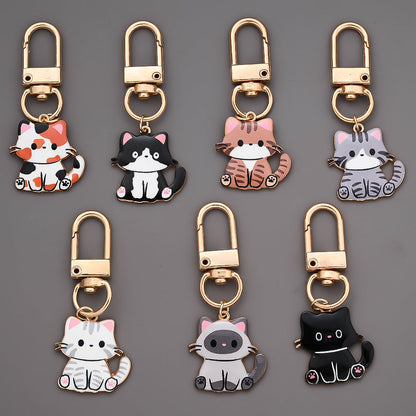 Mini Enamel Cat Keychain Set