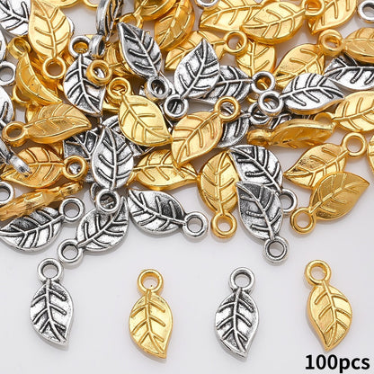 Golden Leaf Alloy Pendant Charms