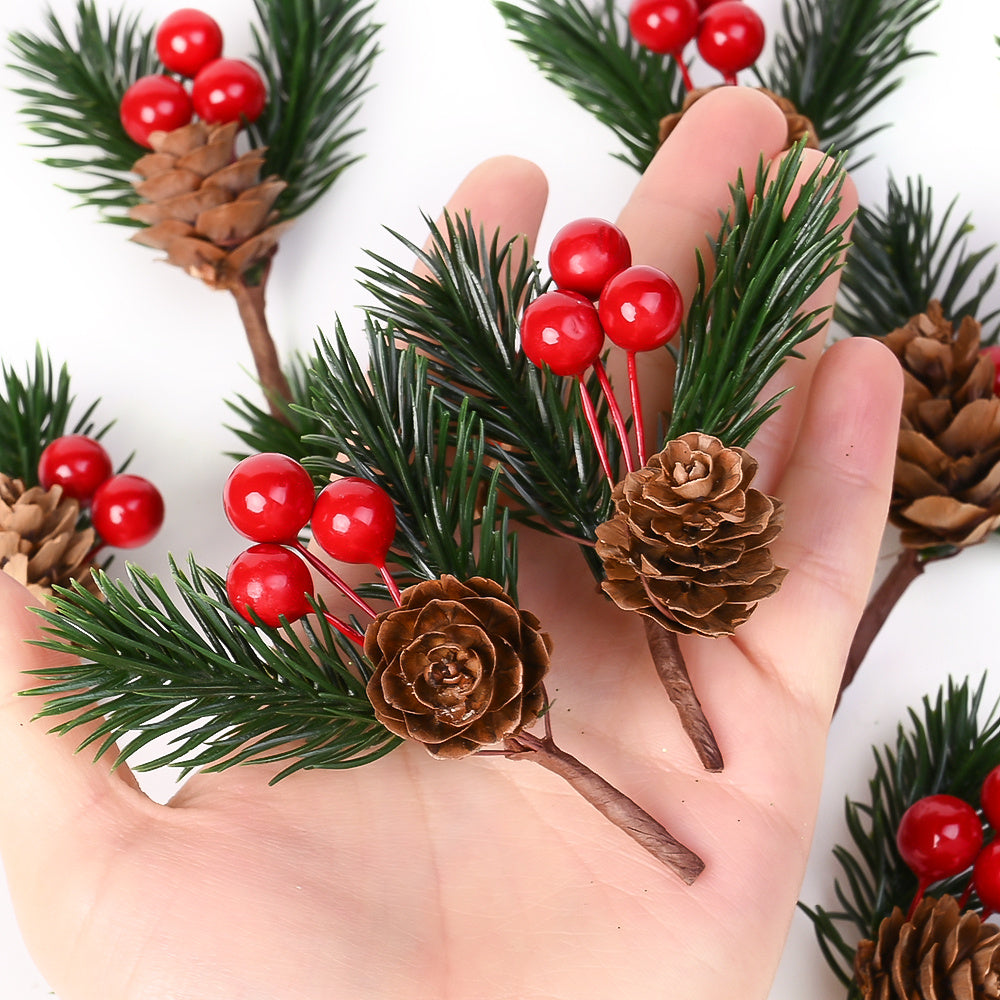 Christmas Pine Cone and Red Berry Decorations