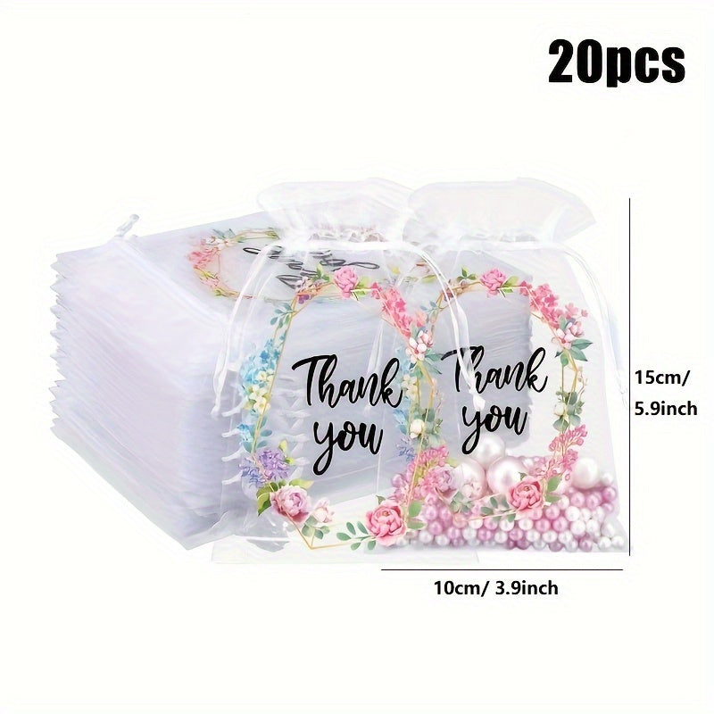 10x15 cm White & Pink Organza Drawstring Gift Bags