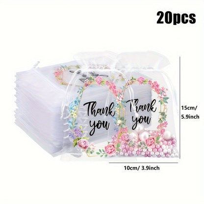 10x15 cm White & Pink Organza Drawstring Gift Bags