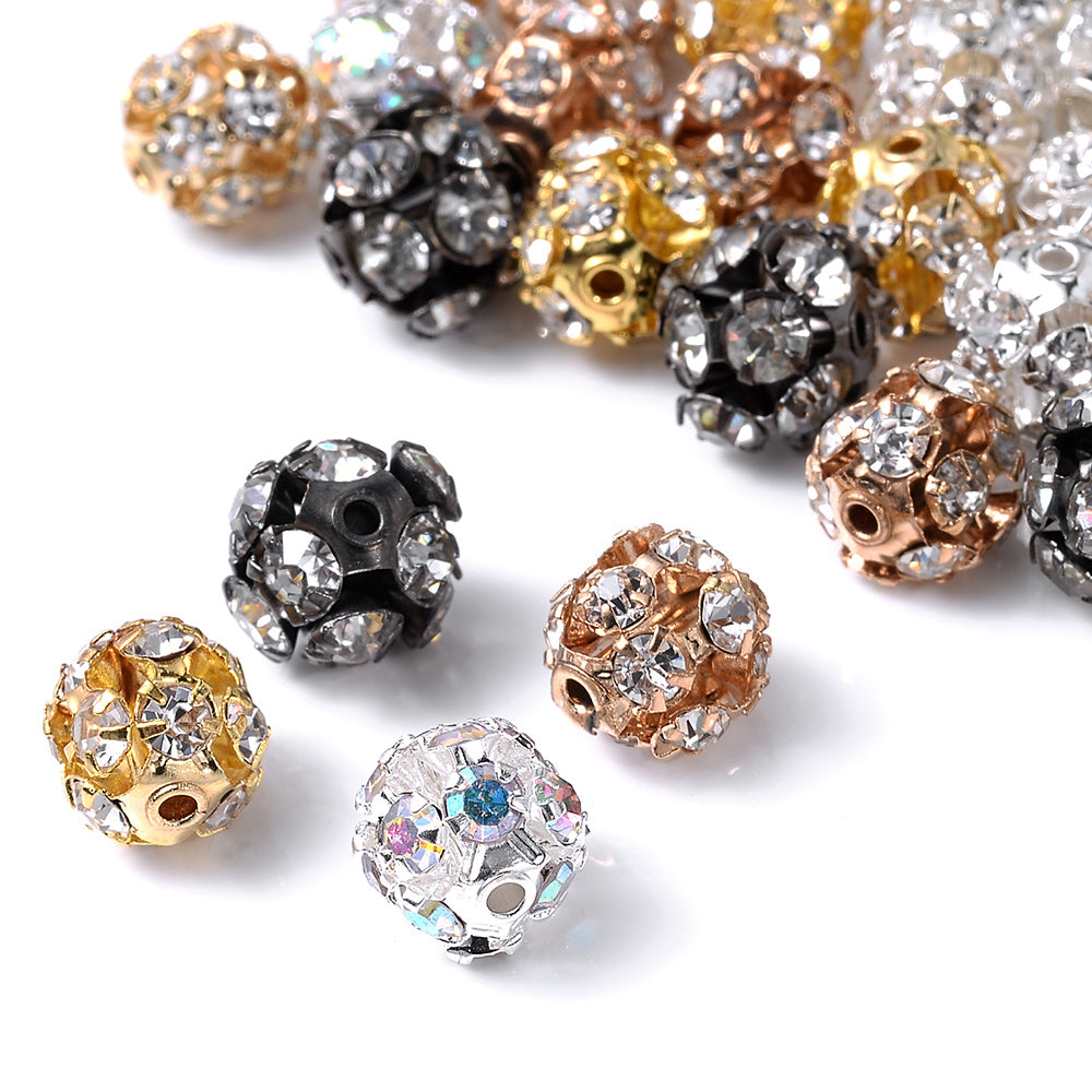 Mixed Color Alloy Rhinestone Round Spacer Beads