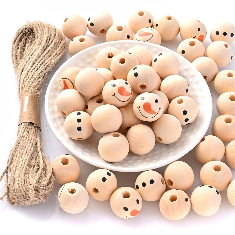 Beige Snowman Wooden Beads