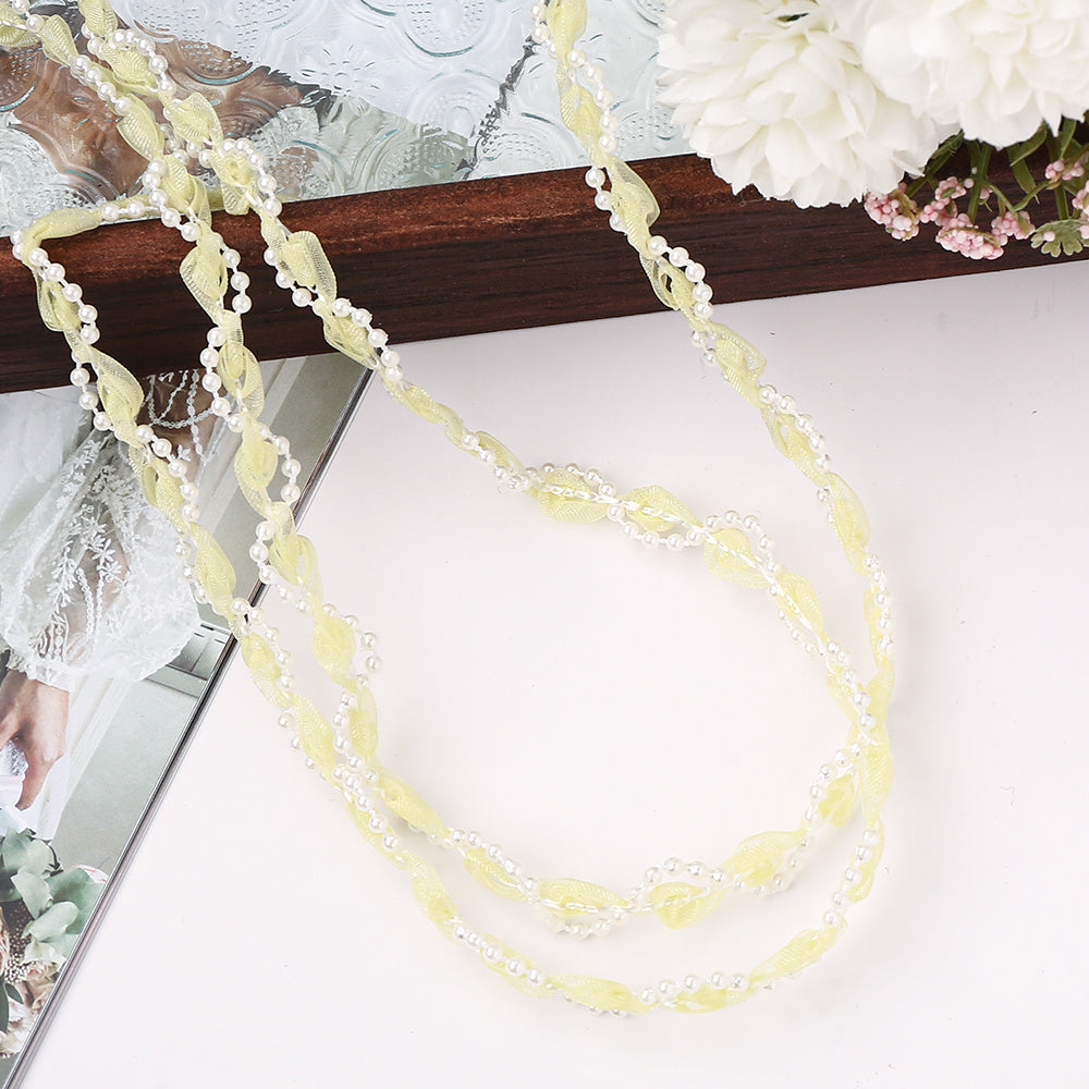 1 m Apricot Flower Pearl Embroidered Lace Trim