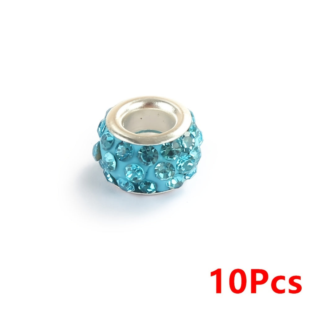10-Piece Random Multicolor European-Style Rhinestone Large Hole Beads