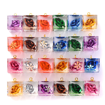 5-Piece Transparent Square Rose Glow Pendants