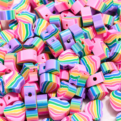 Rainbow Heart & Star Clay Beads