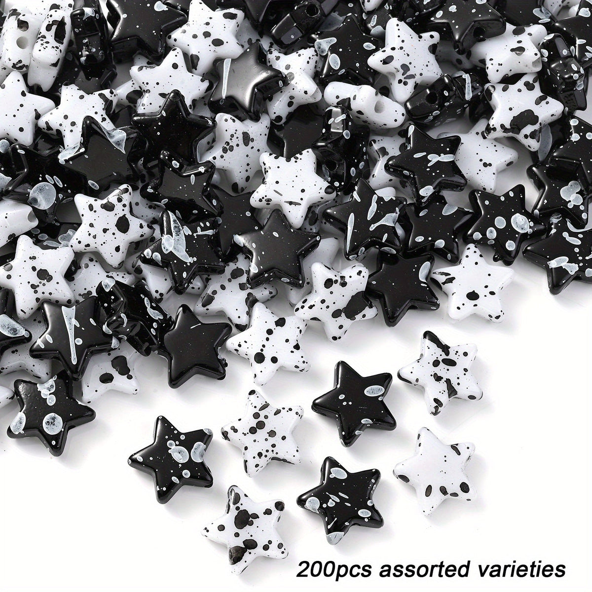 100/200pcs Star Heart Butterfly Beads Acrylic Black & White Graffiti