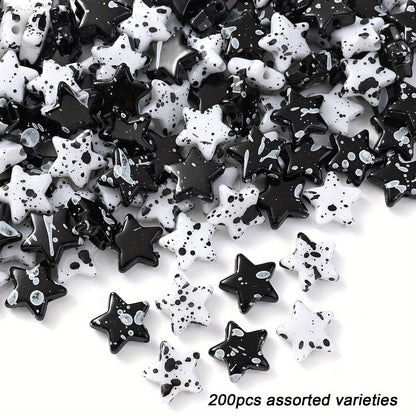 100/200pcs Star Heart Butterfly Beads Acrylic Black & White Graffiti