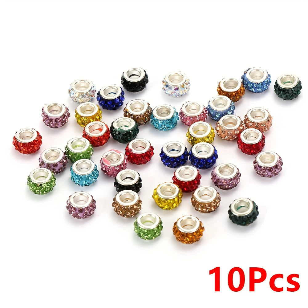 10-Piece Random Multicolor European-Style Rhinestone Large Hole Beads