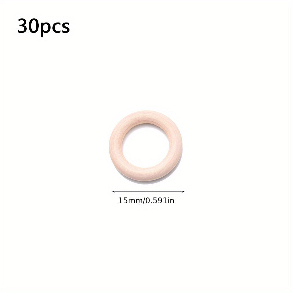 30PCS 15mm Natural Solid Wood Rings