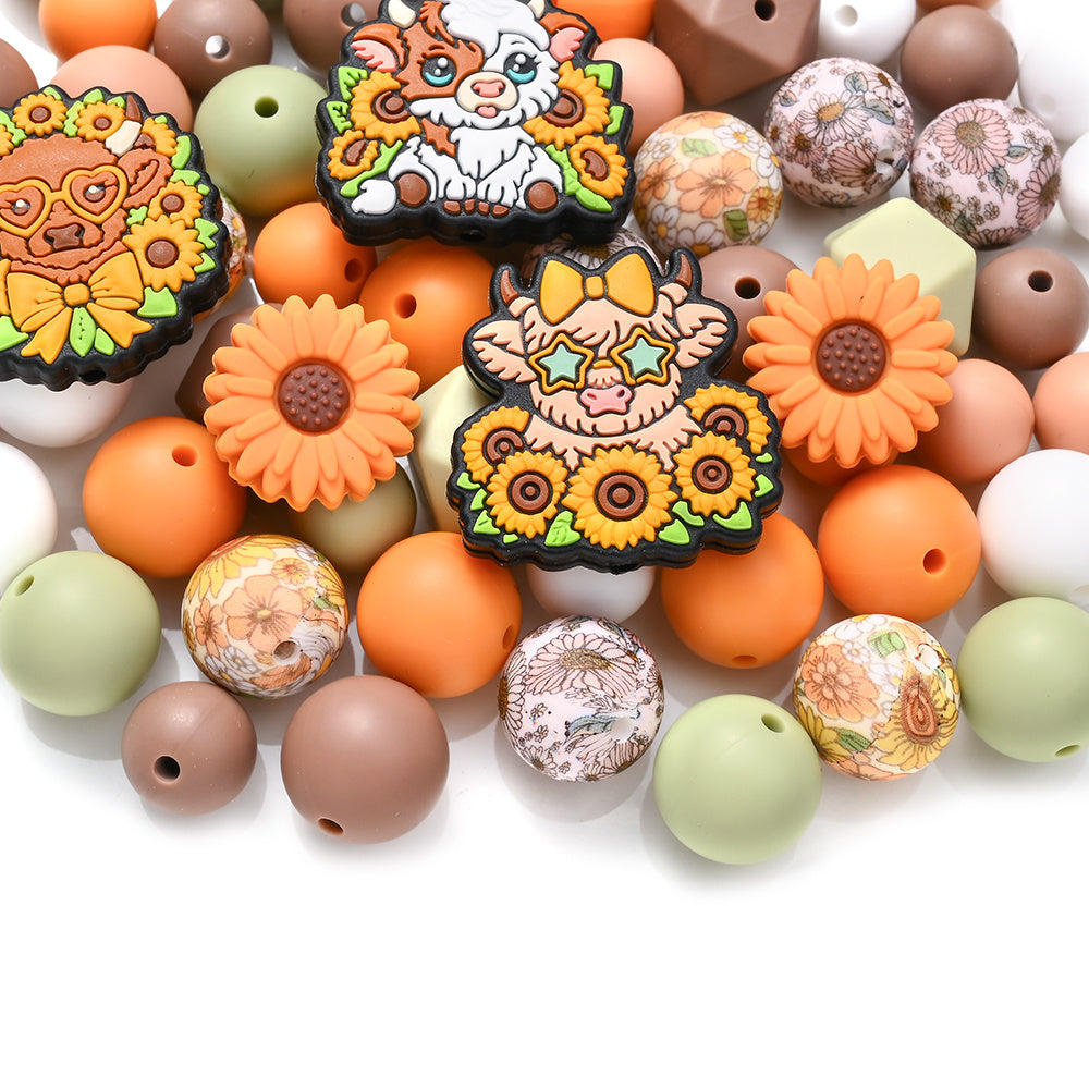 Brown Highland Cow Silicone Beads Set