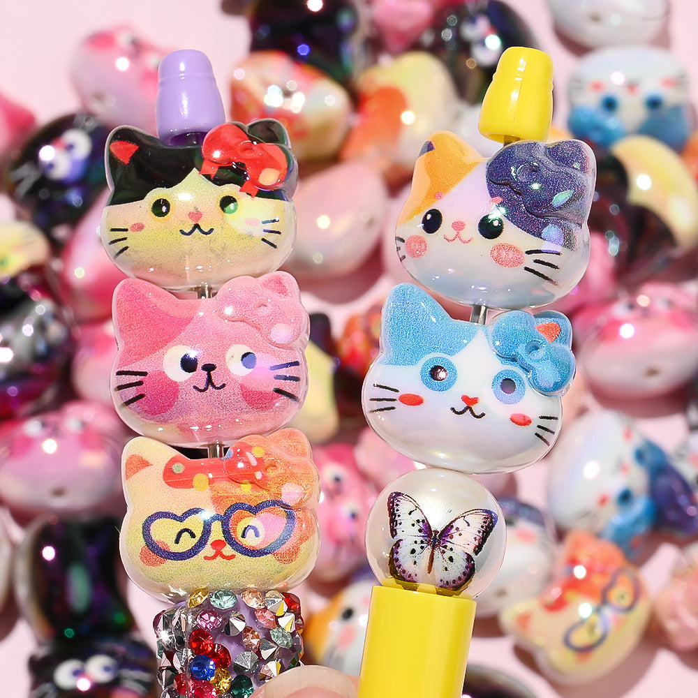 UV Color Cartoon Cat Acrylic Beads