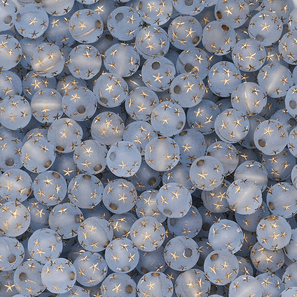 Frosted Acrylic Star Print Round Beads