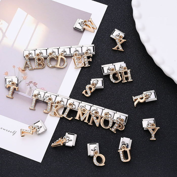 1PC Rhinestone A-Z Letter Modular Bracelet Charm Set