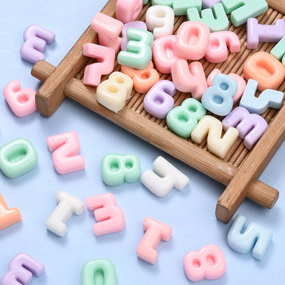 Rainbow Resin Number Flatback Beads