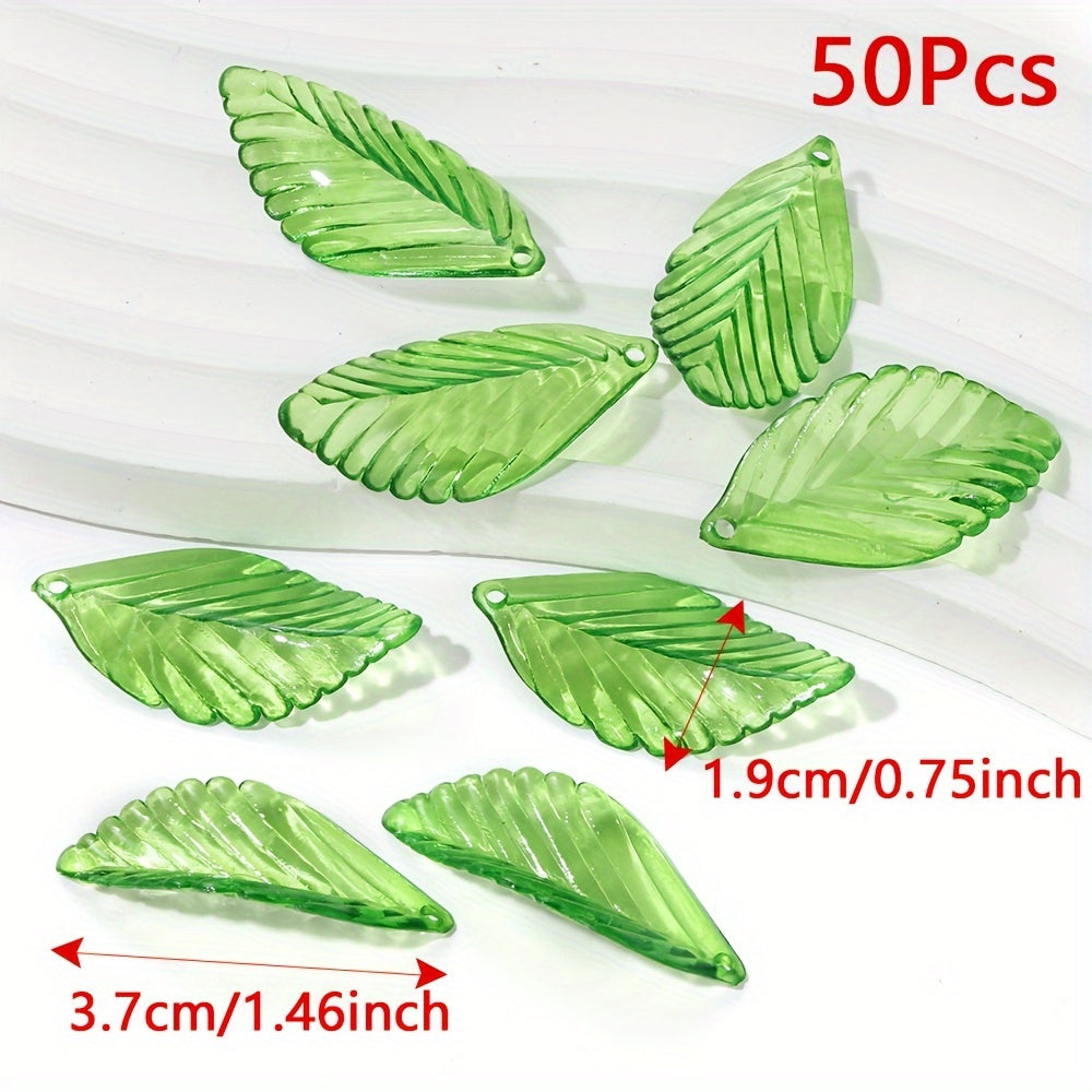 Clear Green Acrylic Leaf Beads and Charms