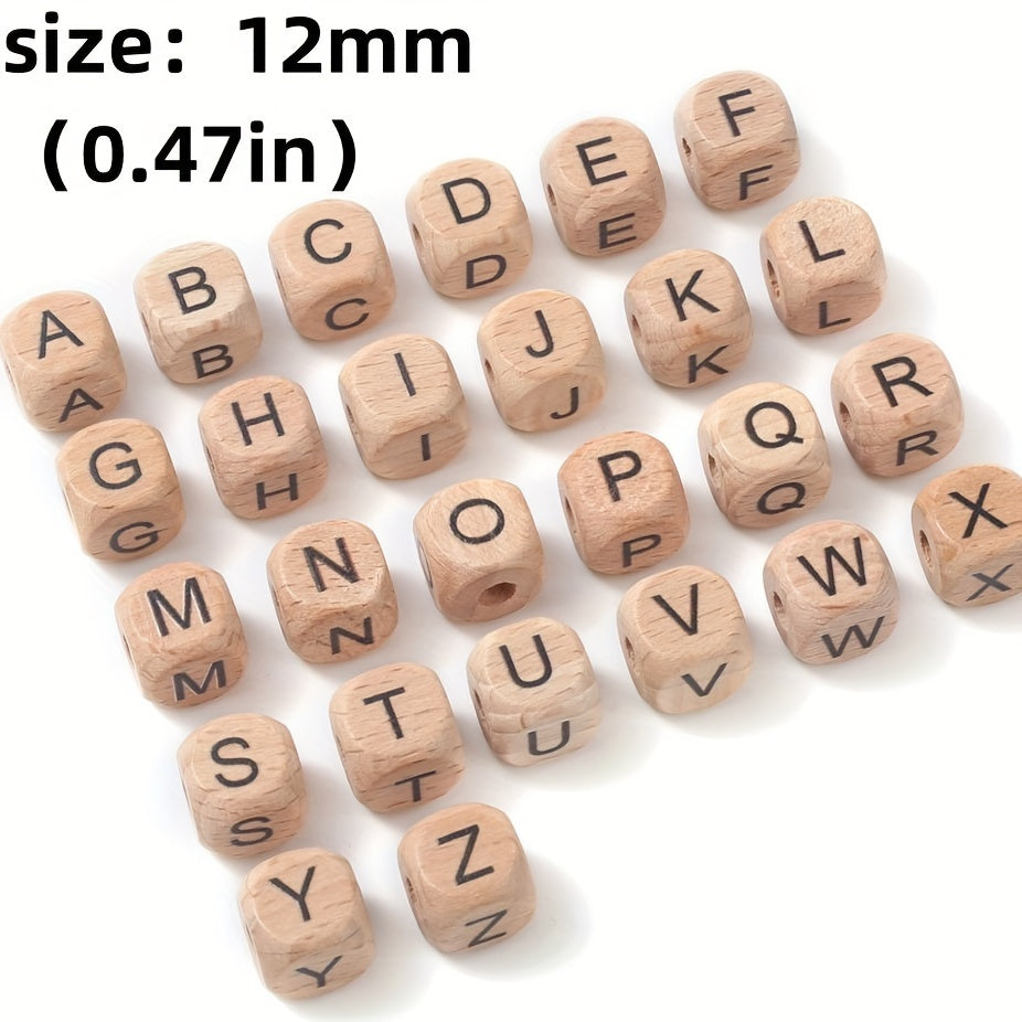 10-Piece 12 mm Square Alphabet Letter Wooden Beads