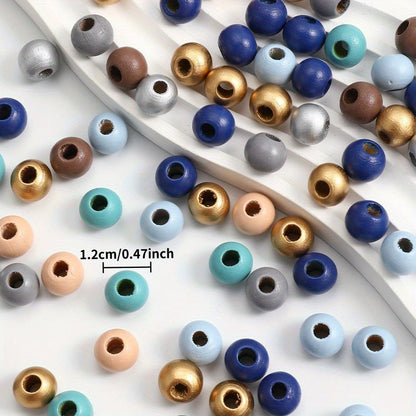 100PCS 12mm Multicolor Round Wooden Bead Set