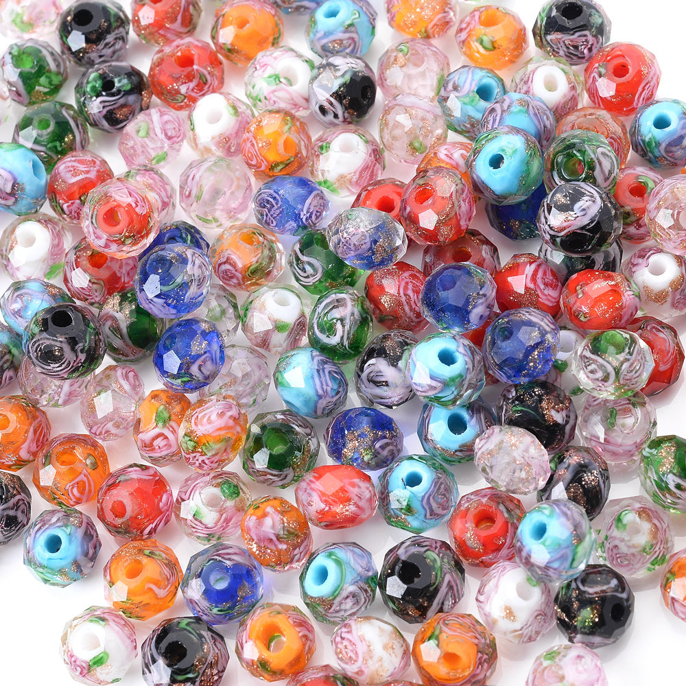 Faceted Rose Flower Glass Beads