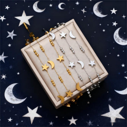 1m Gold & Silver Stainless Steel Star & Moon Bead Chain