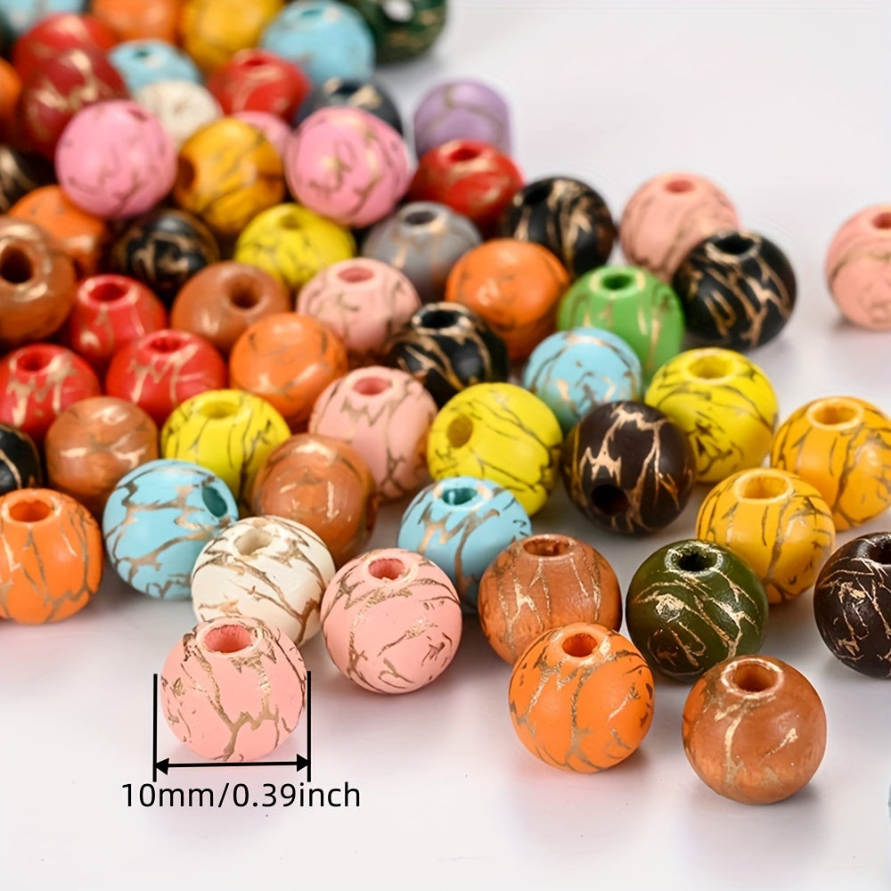 Colored Round Wood Beads with Gold Thread