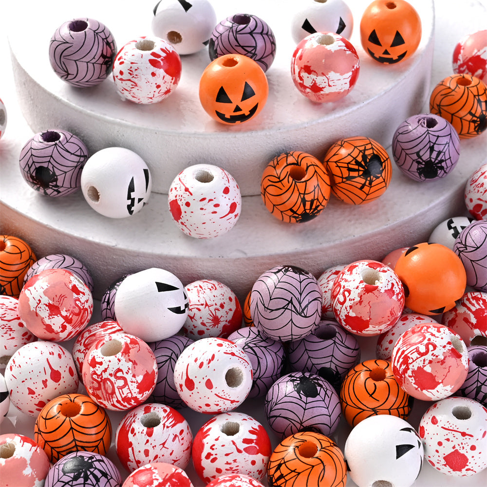 100pcs Big Size Halloween Wood Beads