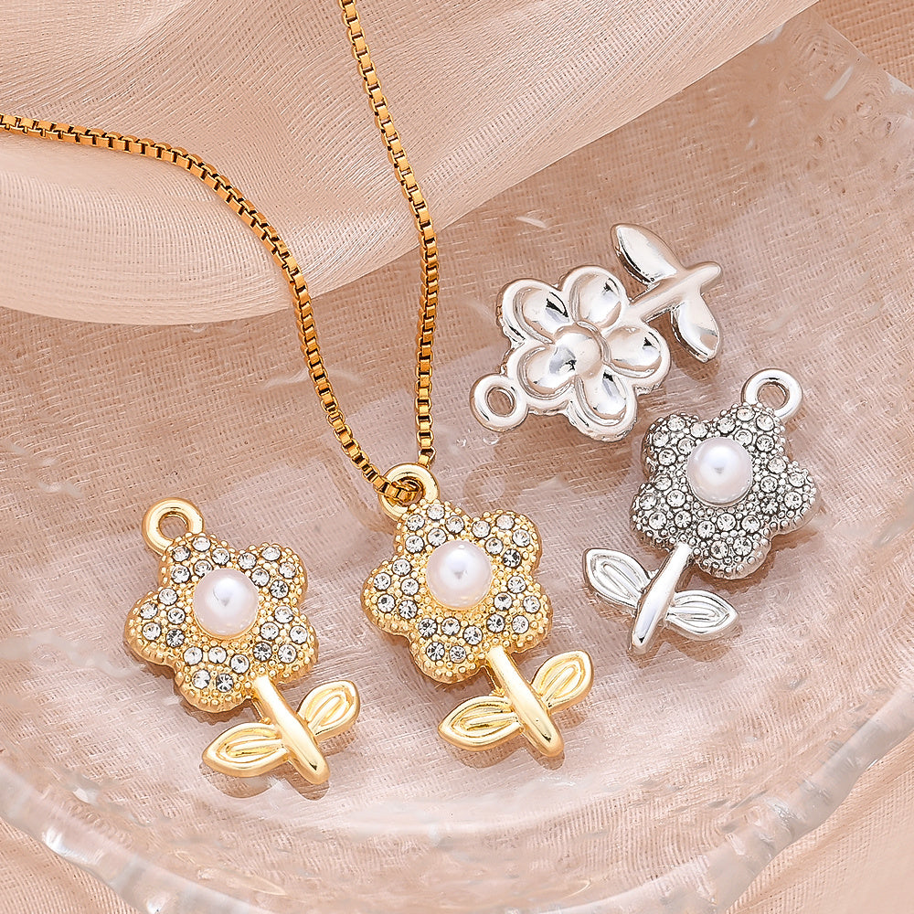 Sparkling Rhinestone Flower Pendant Charms