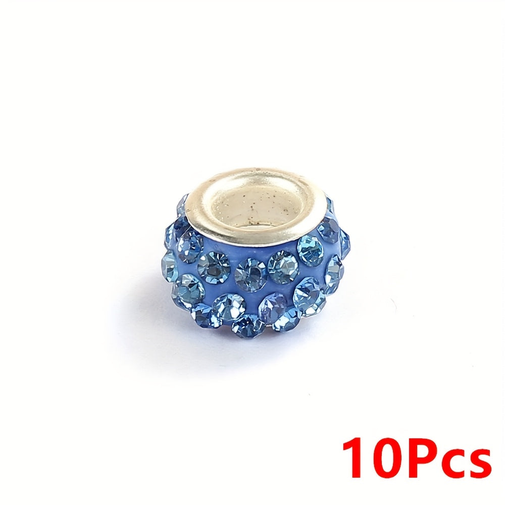 10-Piece Random Multicolor European-Style Rhinestone Large Hole Beads