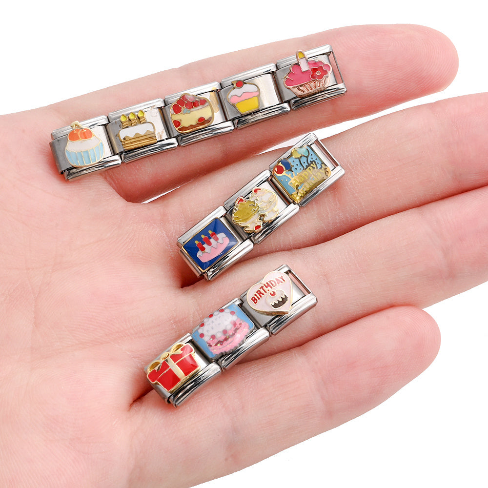 9x10 mm Stainless Steel Birthday Cake Bear Module Charm