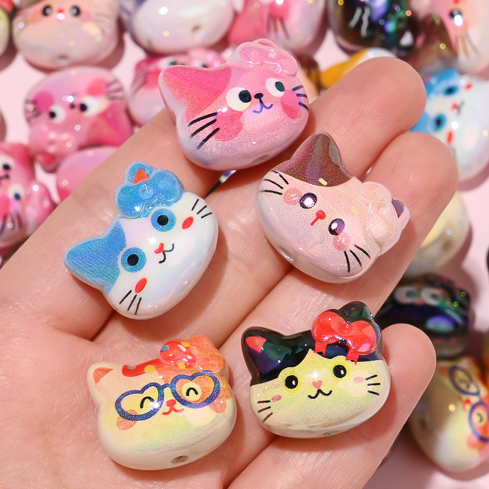 UV Color Cartoon Cat Acrylic Beads