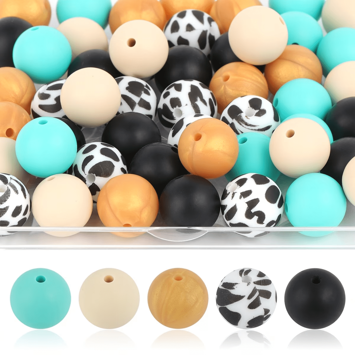 Silicone Animal Print Round Beads