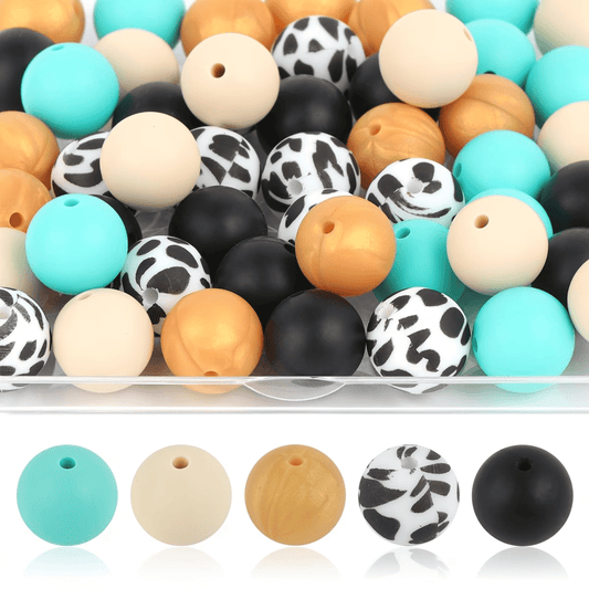 Silicone Animal Print Round Beads