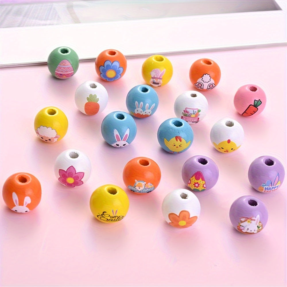 10PCS 16mm Easter-Themed Wooden Bead Set