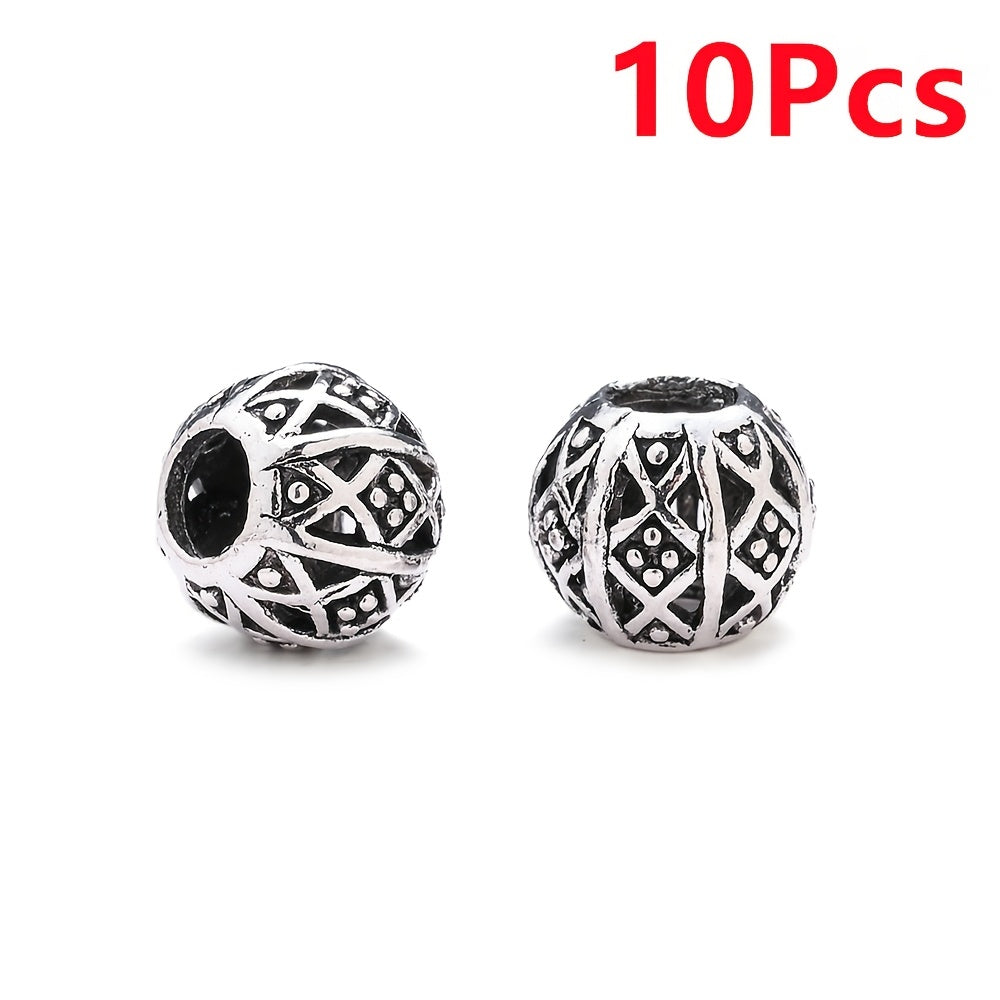 10PCS 9×11mm Retro Silver Hollow Alloy Bead Set