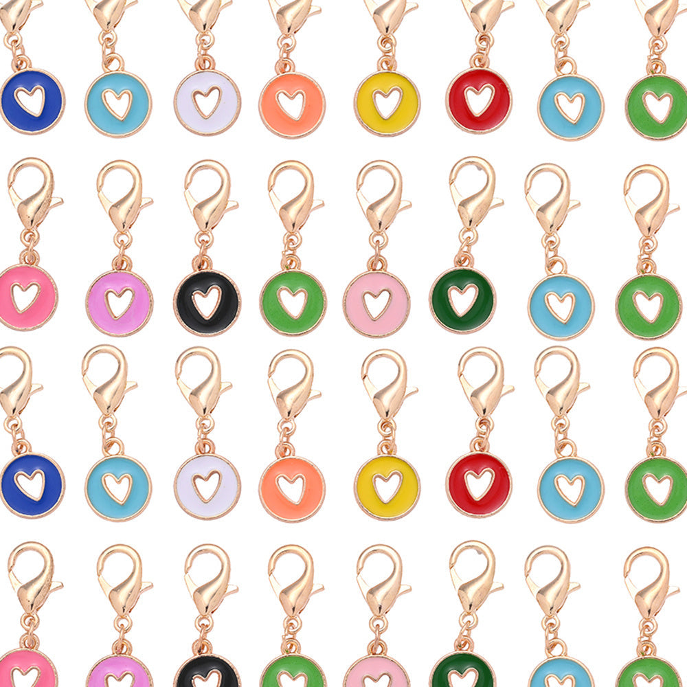 10PCS 35×12mm Hollow Heart Enamel Keychain Charm Set