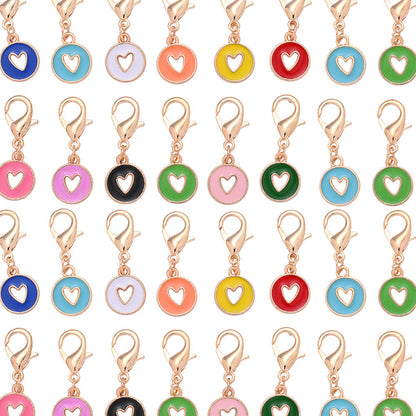 10PCS 35×12mm Hollow Heart Enamel Keychain Charm Set