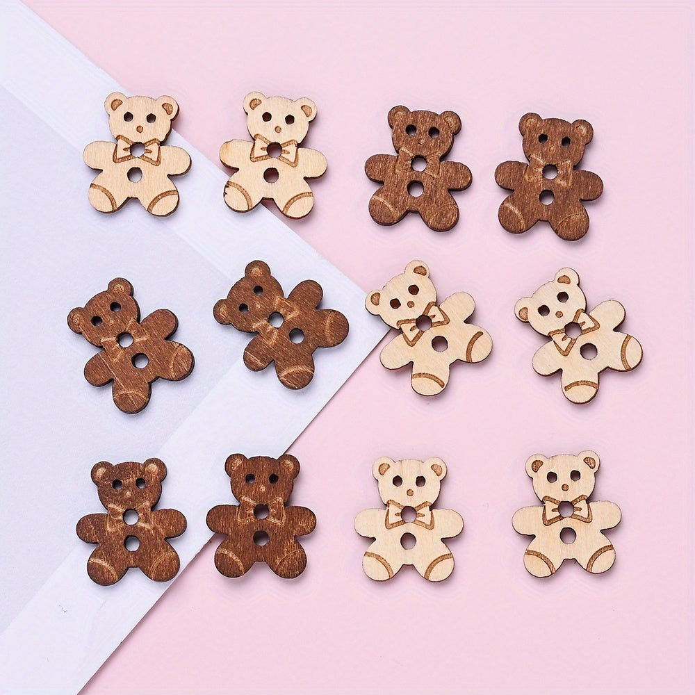 10PCS 15.8×17.7mm Bear-Shaped Wood Buttons