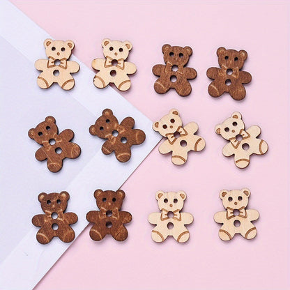 10PCS 15.8×17.7mm Bear-Shaped Wood Buttons