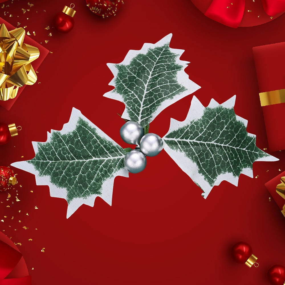 10PCS 5.5×6.5cm Christmas Holly Leaf & Berry Picks