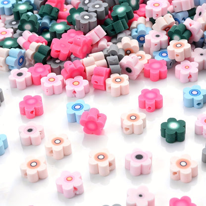 Mixed Color Flower Polymer Clay Beads