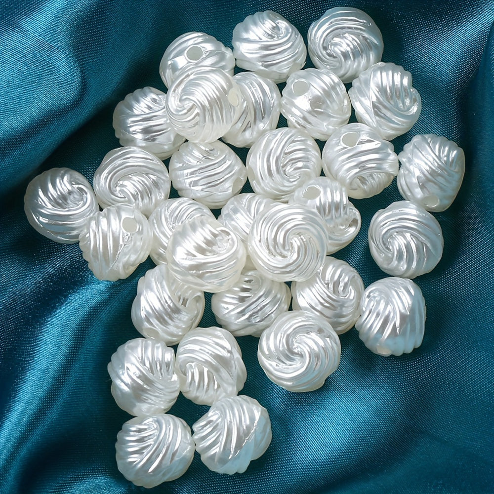 20PCS 14mm White Flower Roll Pattern Acrylic Bead Set