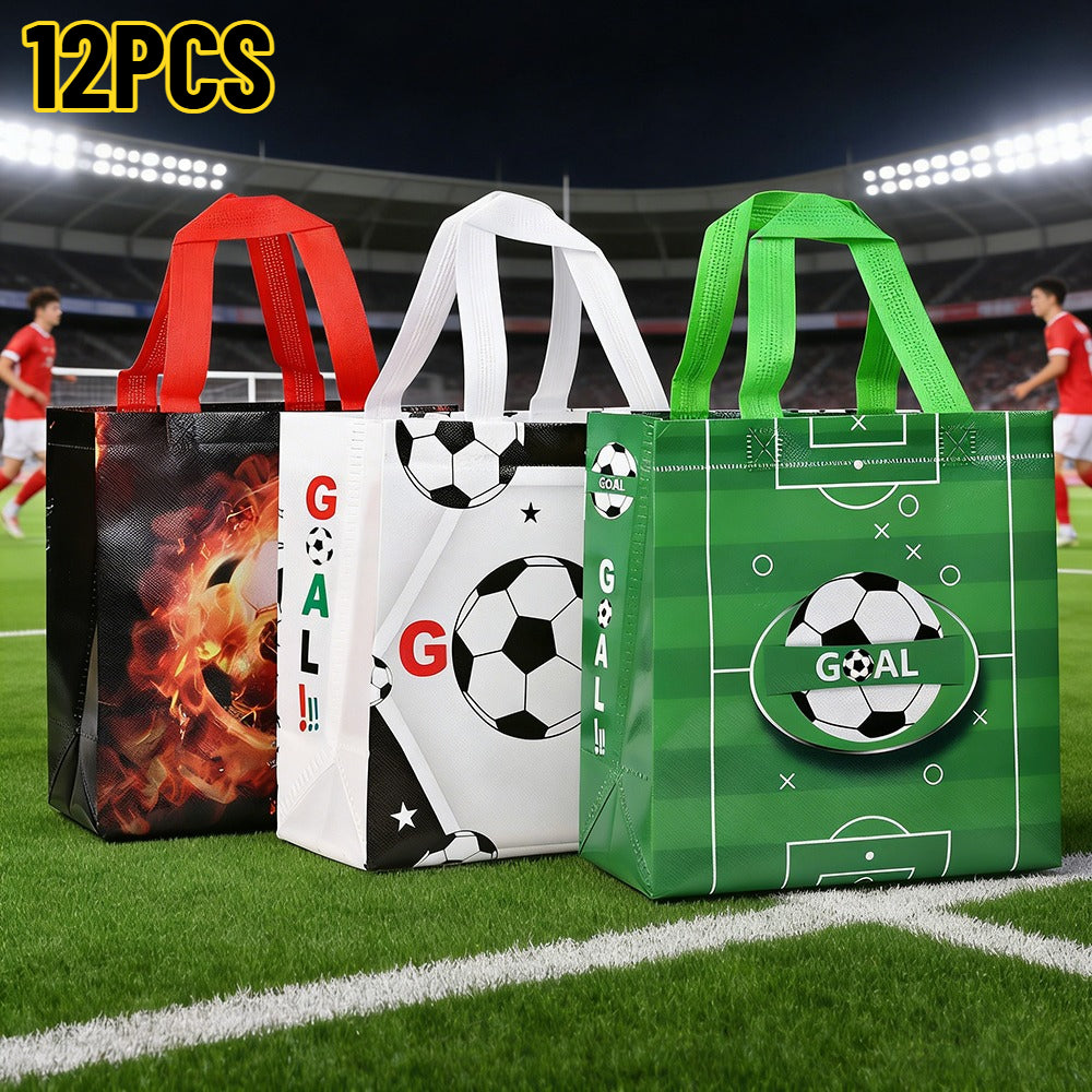 12-Piece Soccer Print Non-Woven Tote Bags