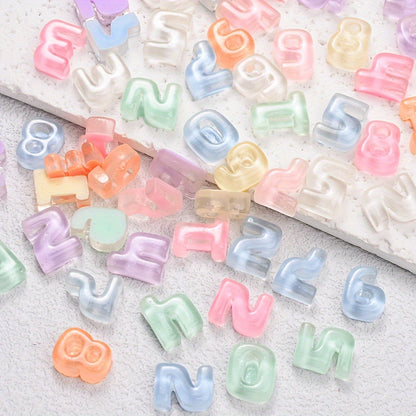 Rainbow Resin Number Flatback Beads